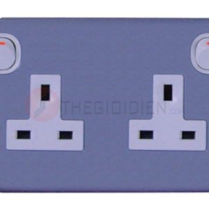 ESM25 - Bộ 2 ổ cắm 3 chấu 13A có công tắc, mặt kim loại
