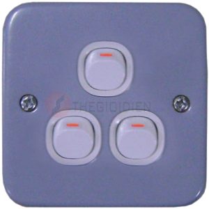 ESM33_1_2AR - Bộ 3 công tắc 1 chiều 10A, mặt kim loại